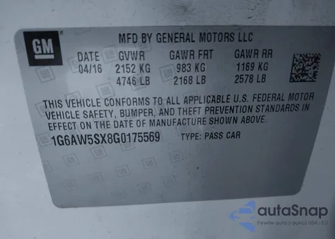 2016 Cadillac Cts from USA, damaged, VIN 1G6AW5SX8G0175569